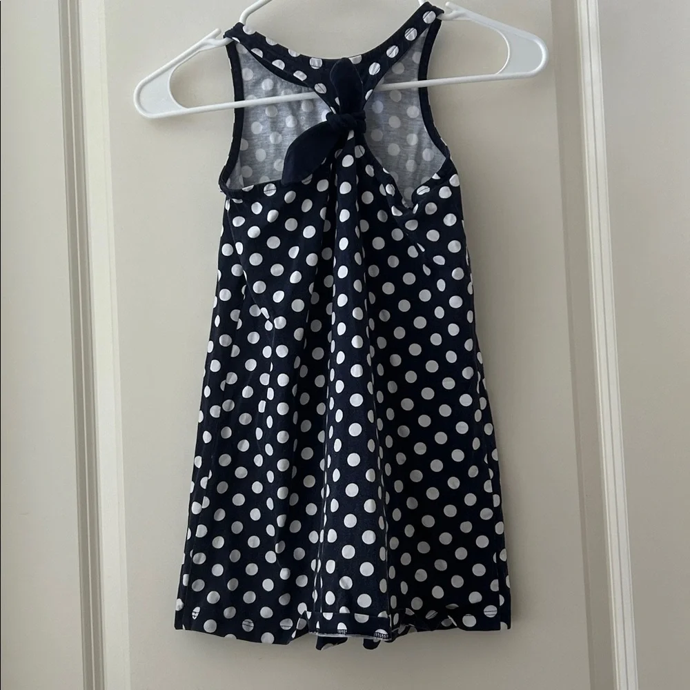 Hanna Andersson PolkaDot Sleeveless Dress self tie bow detail back size 6-7(120)